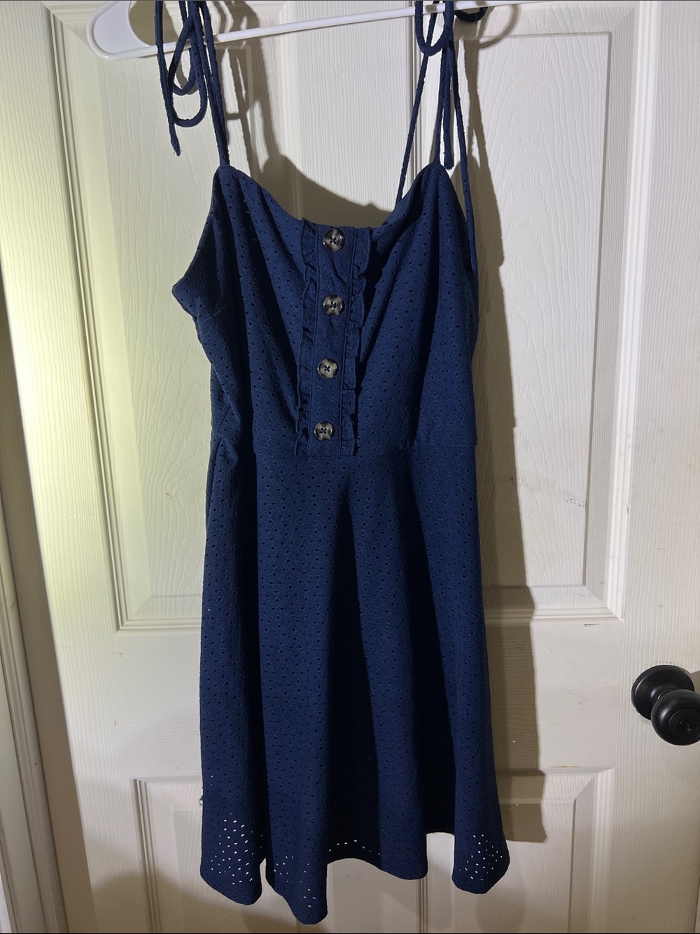 Speechless Navy Eyelet Button-Front Mini Dress with Tie Straps